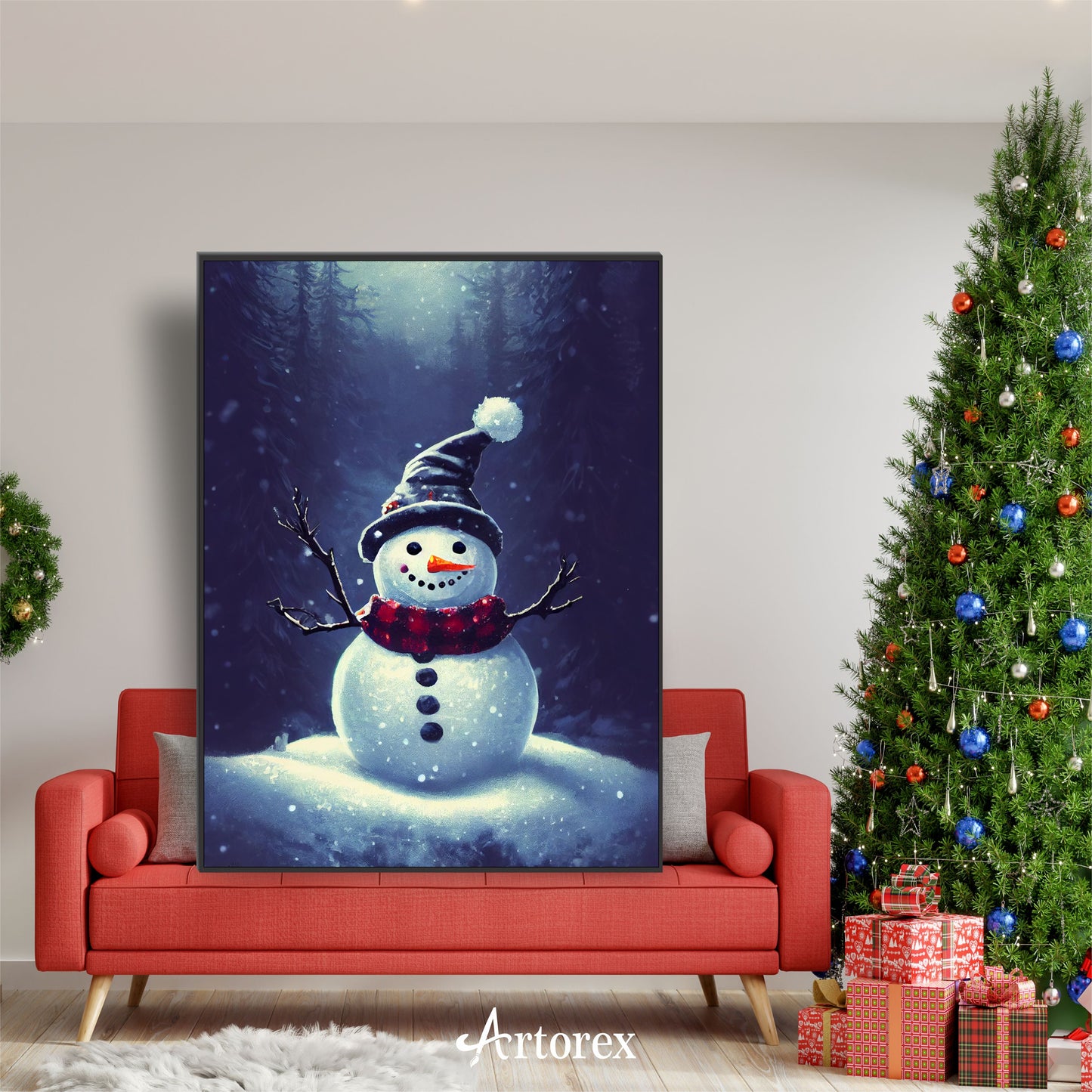 Frosty Whimsy Cute Snowman Forest Art