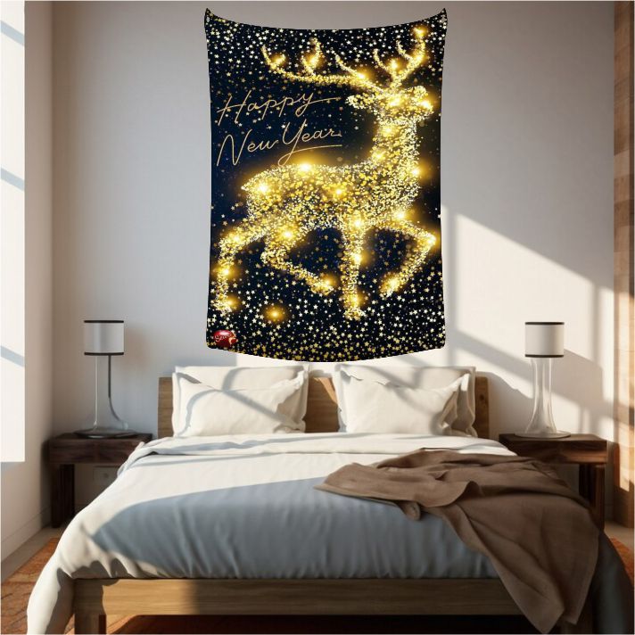 Christmas Deer Lightning Stars Tapestry Art