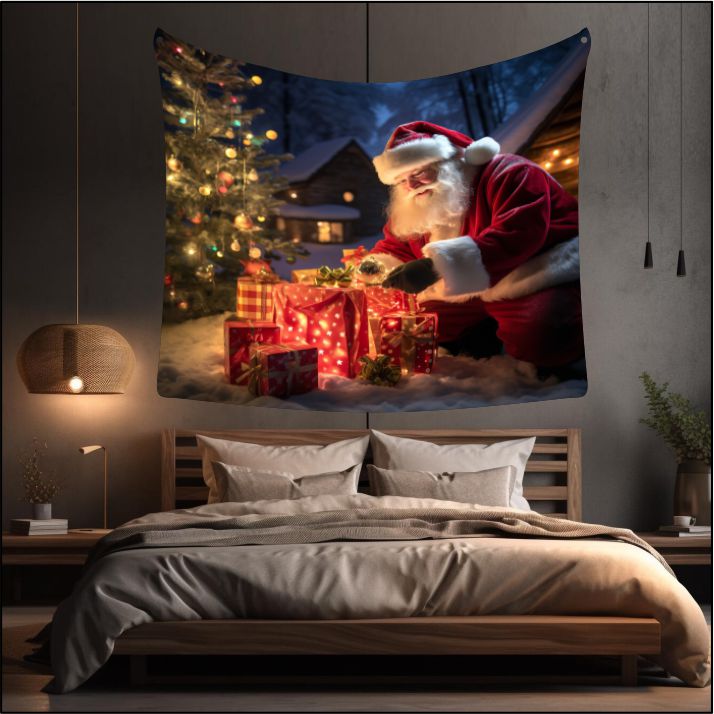 Christmas Joy Santa's Gift Tapestry Art