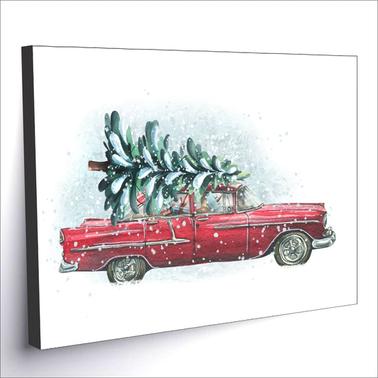 Christmas Retro Ride Watercolor Art