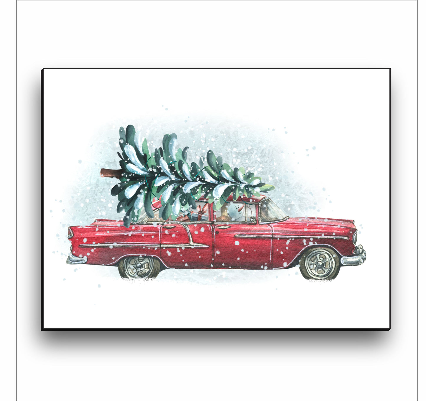 Christmas Retro Ride Watercolor Art