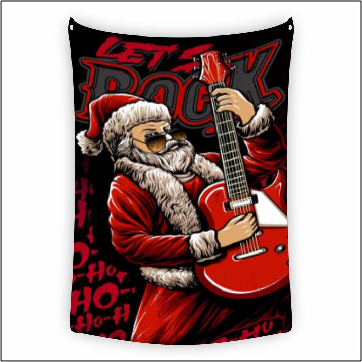 Christmas Rockstar Santa Tapestry Art