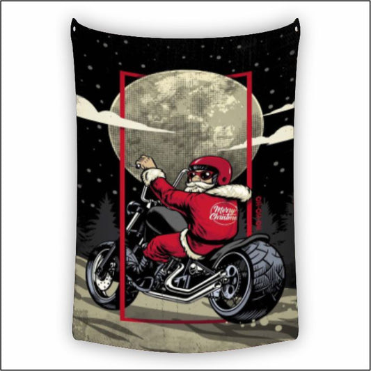 Christmas Santa Bike Ride Tapestry Art