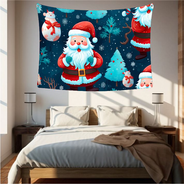 Christmas Santa Snow Man Tapestry Art