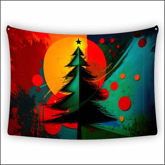 Christmas Vibrant Tree Abstract Tapestry Art