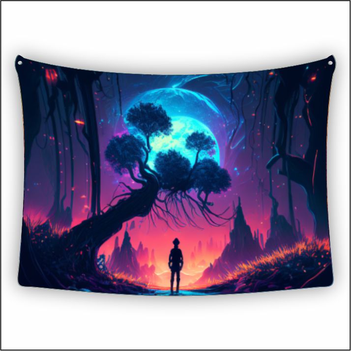 Fantasy Neon Forest Tapestry Art