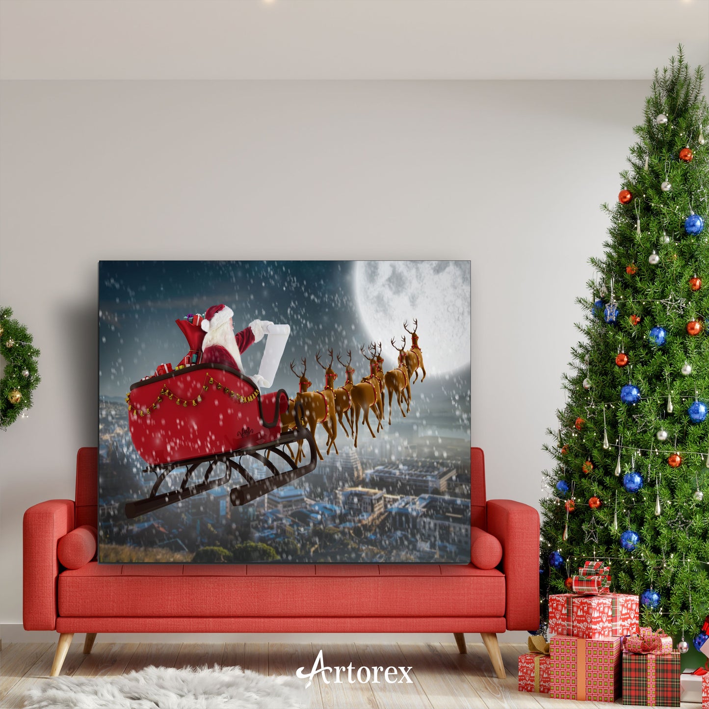 Festive Sleigh Ride Santa Art
