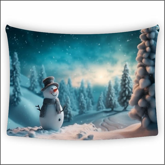 Festive Winter Wonders Snow Man Tapestry Art