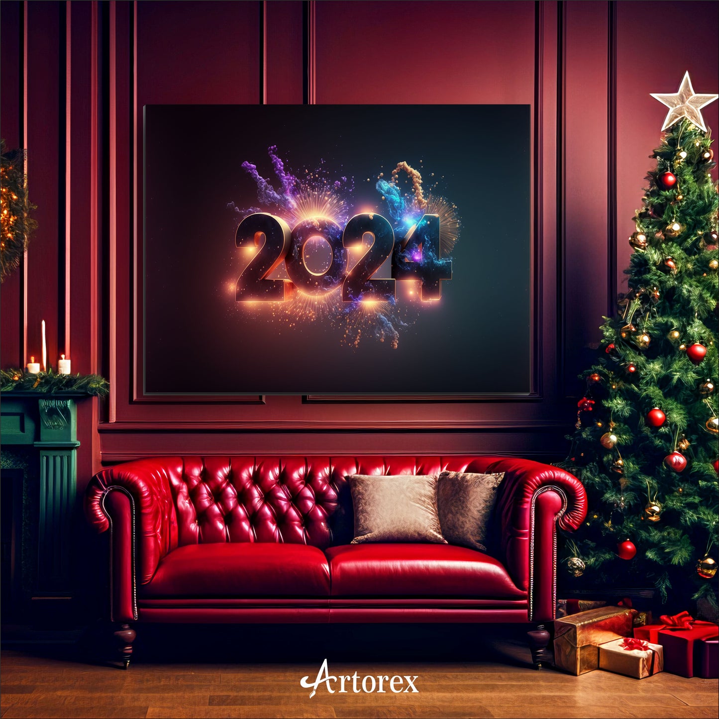 Happy New Year 2024 Sparkle Celebration Art