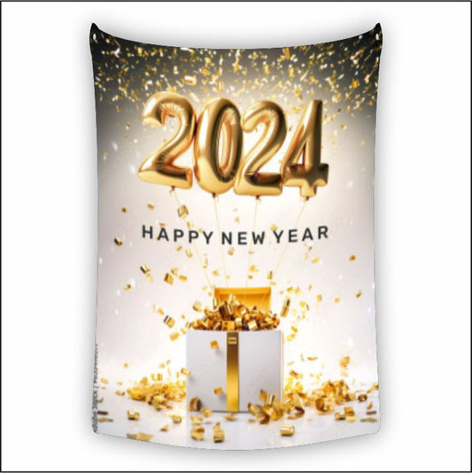 Happy New Year Golden Gift Tapestry Art