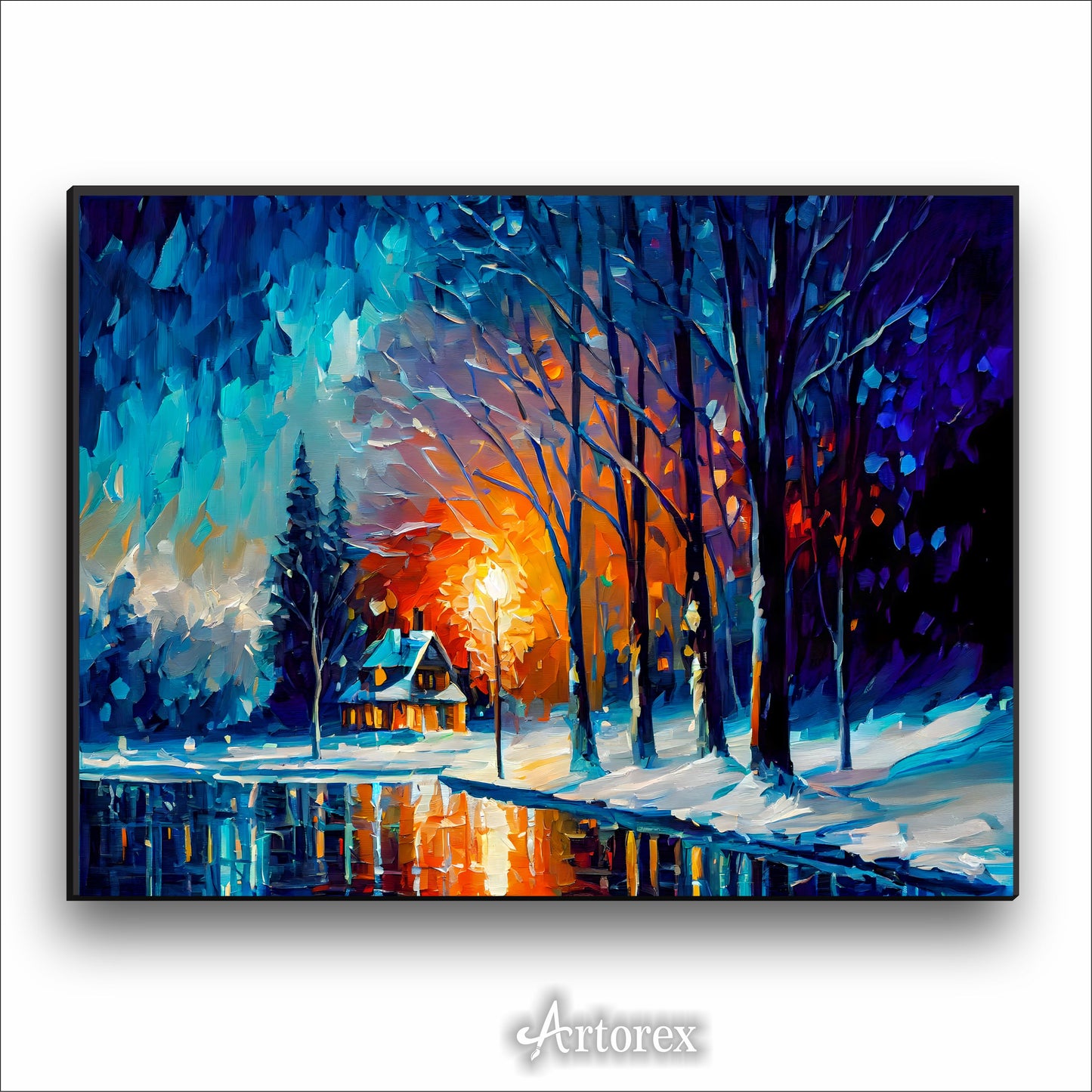 House Snowy Forest Abstract Art