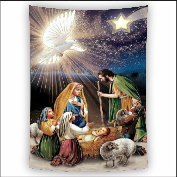 Merry Christmas Religious Tapestry Art