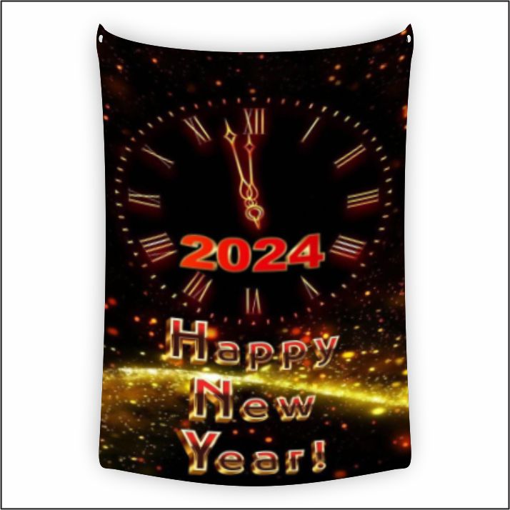 New Year Clock 2024 Tapestry Art