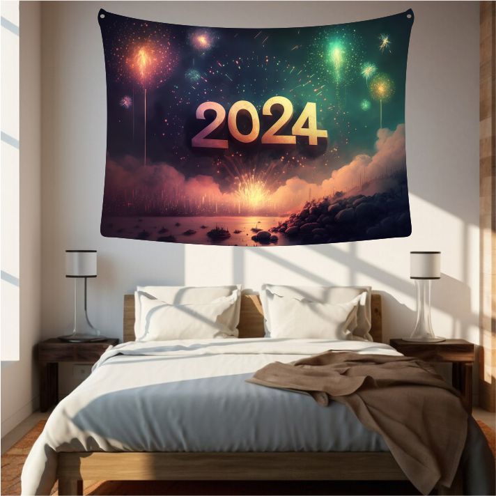New Year Golden Numbers Tapestry Art