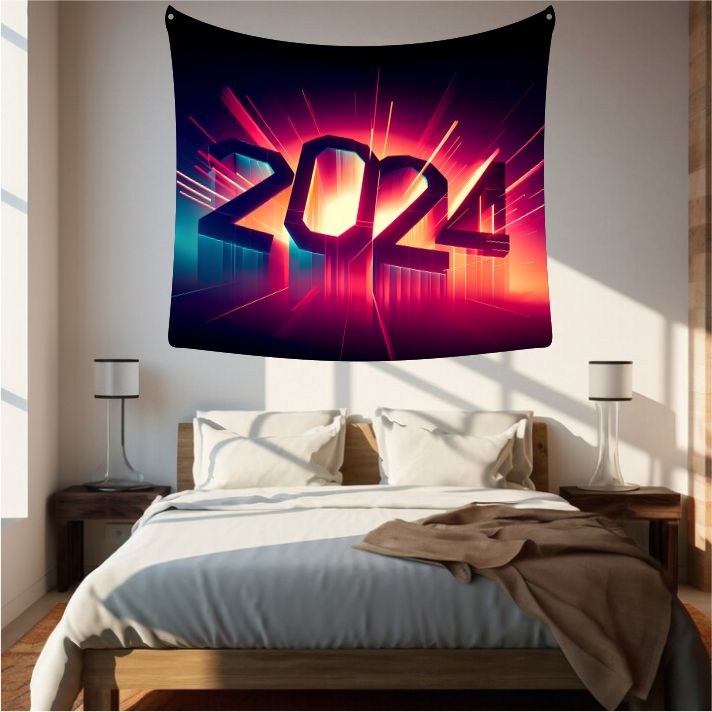 New Year Neon Fonts Tapestry Art